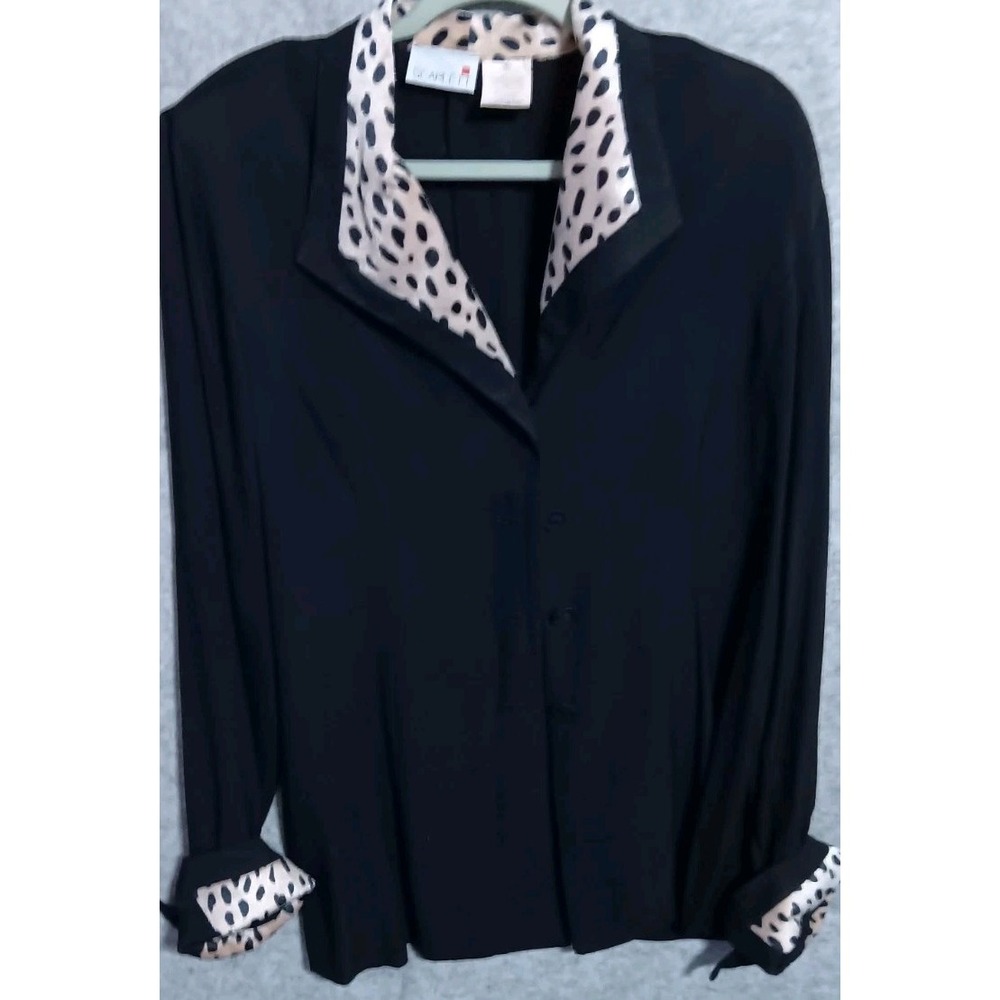 Vtg Animal Print Collar Cuff button up Top Coat Womens 18 T Covered Button USA
